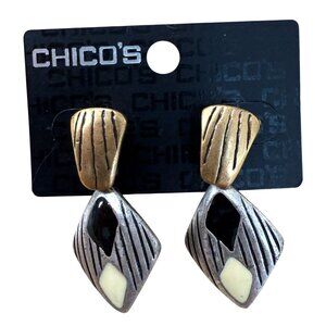Chicos Hypo-Allergenic Geometric Pierced Earrings Gold & Silver With Black & Cre